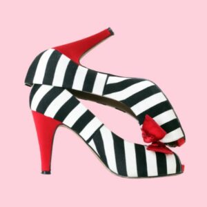 Éclat Noir Striped Stiletto with Crimson Bow